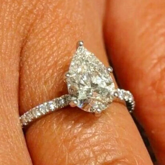 🌸Anillos Pear Water Drop Crystal Clear CZ Silver Fashion Ring for Women, L105 - Picture 1 of 5